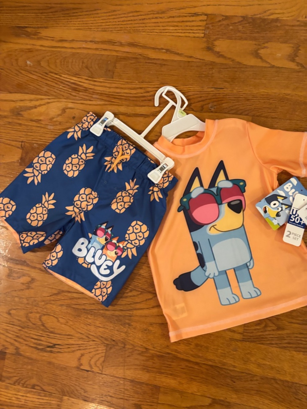 NWT Bluey Orange Blue Two-Piece Swim Set with Pineapple Print